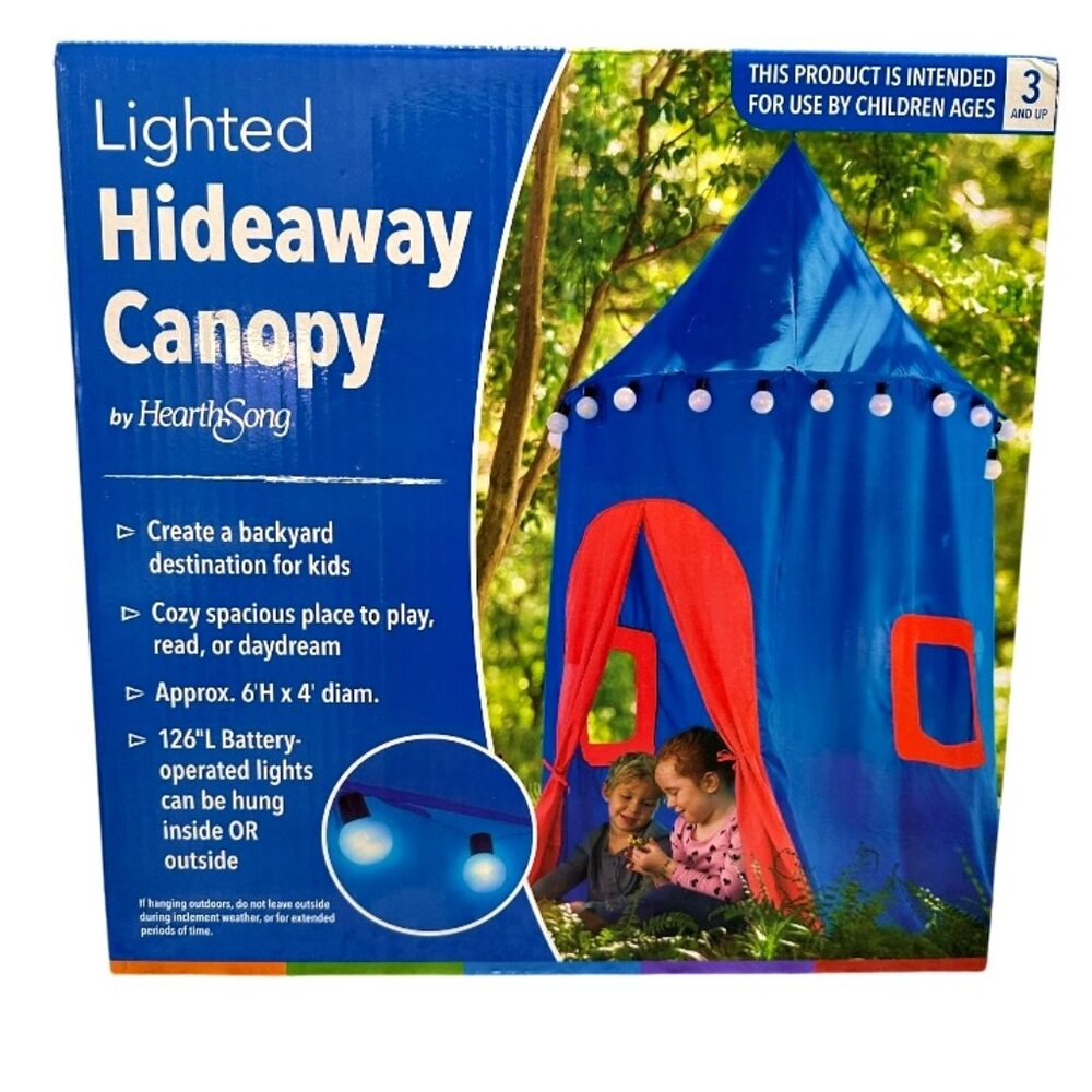 NEW HearthSong Indoor Outdoor Lighted Hideaway Canopy 6 x 4 FT Blue Red Hanging